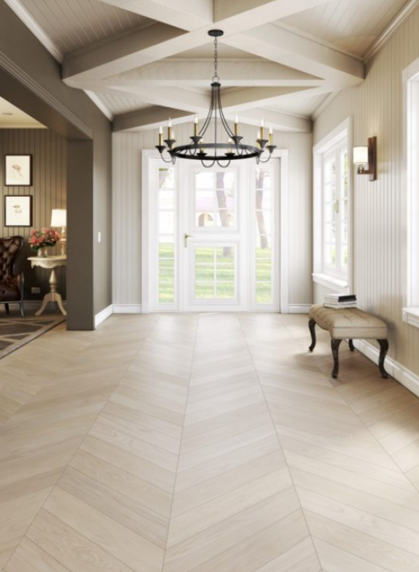 Lantai Kayu dengan Pola Chevron